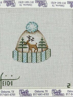 Heidi Handpainted Needlepoint Canvas HP 16 Ct Deer Winter Toboggan Hat Beanie